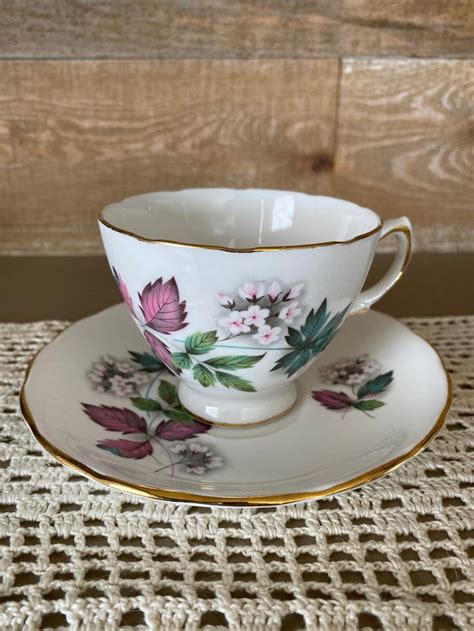 Royal Vale Ridgway Potteries Tea Cup And Saucer White Flower With Leaf