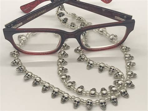 Silver Skull Beaded Eyeglass Chain Sunglass Chain Eyeglass Etsy