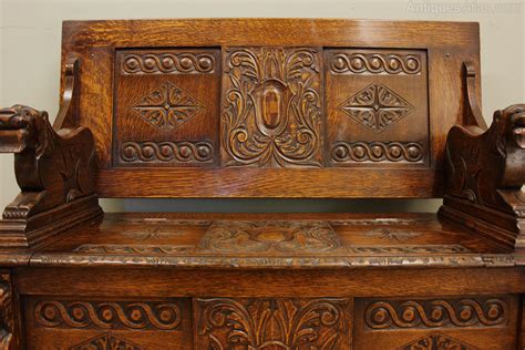 Antique Carved Oak Monks Bench Settle Antiques Atlas