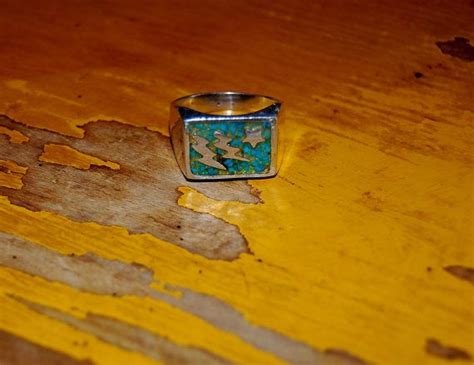 Vintage Sterling Silver And Turquoise Lightning Bolt Mens Ring On Etsy