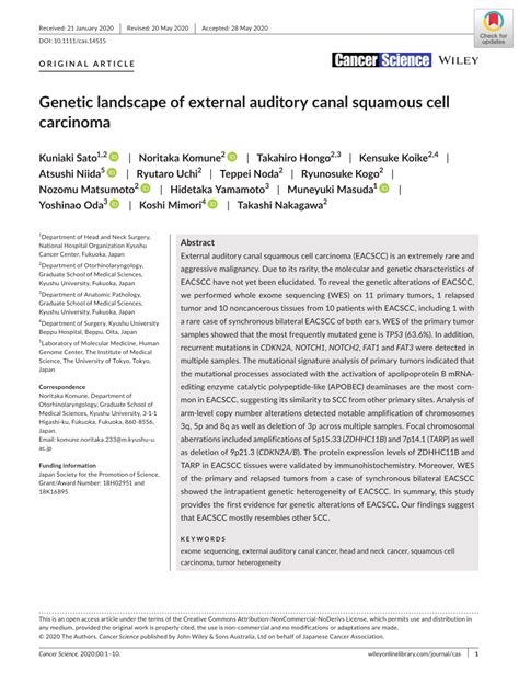 Pdf Genetic Landscape Of External Auditory Canal Squamous Cell Carcinoma