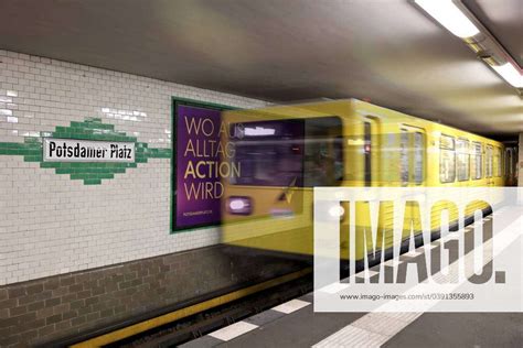 Berlin Germany Underground Train Rolls Into Potsdamer Platz