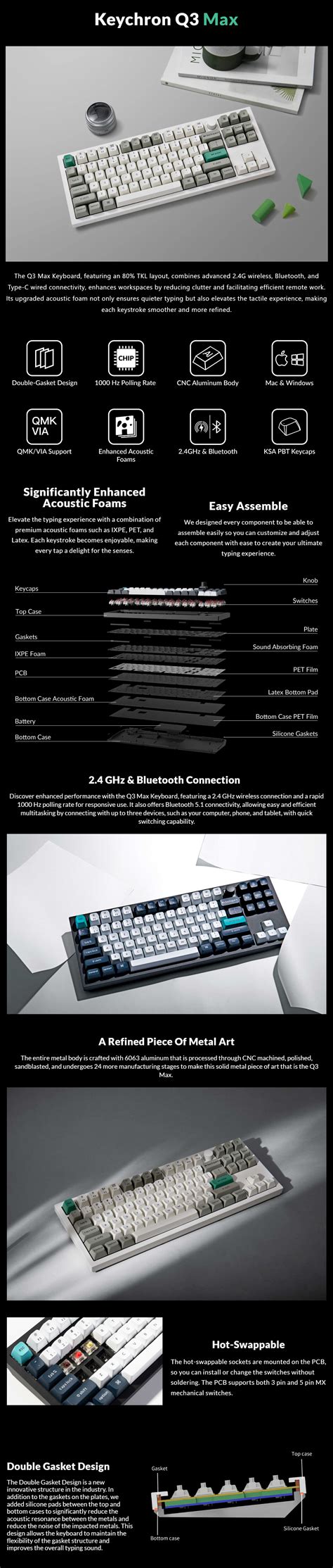 Keychron Q Max Tkl Full Assembled Knob Rgb Hot Swap Gateron Wireless Qmk Custom Keyboard