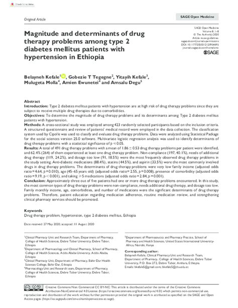 Pdf Magnitude And Determinants Of Drug Therapy Problems Among Type 2 Diabetes Mellitus