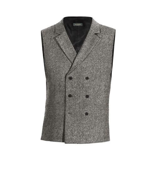 Chaleco Cruzado Con Solapa Gris Claro De Donegal Tweed