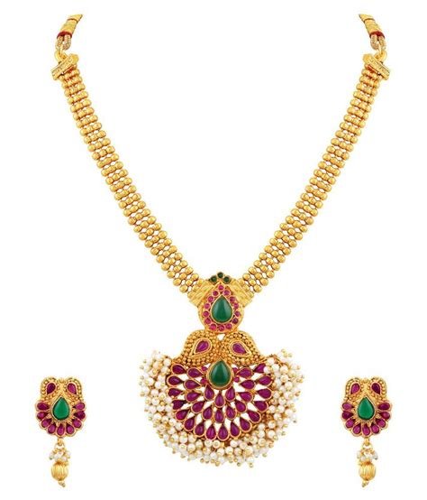 Asmitta Jewellery Zinc Golden Matinee Traditional Gold Plated Necklace