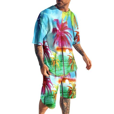 YOTMKGDO Mens Shirts Men S 3D Short Sleeve Suit Shorts Beach Tropical