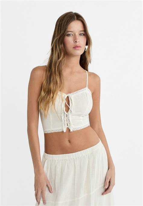 Stradivarius Strappy Crop With And Tie Detail Top White Zalando