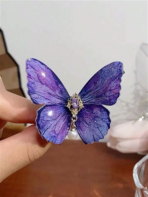 Piezas Pasadores De Pelo Con Mariposa P Rpura Decorada Con Cristal