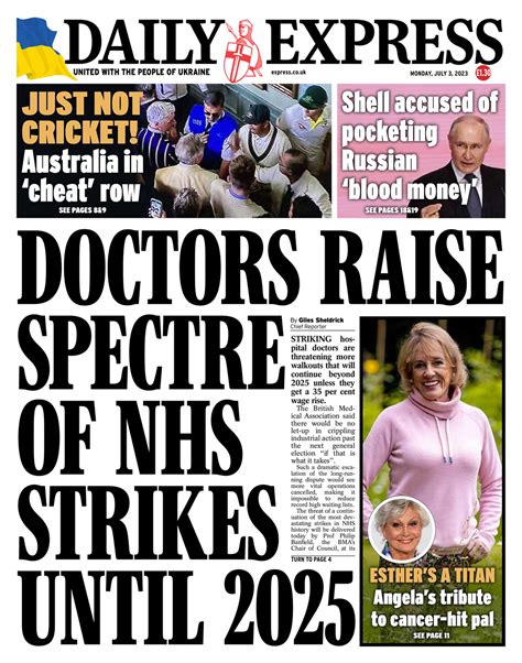 Daily Express Front Page 3rd Of July 2023 Tomorrows Papers Today