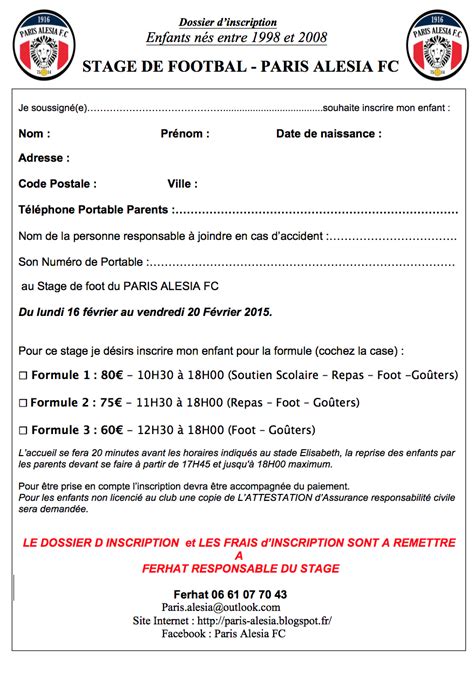 Paris Alésia FC STAGE DE FOOT VACANCES DE FEVRIER 2015