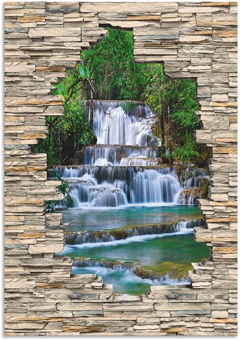 Artland Wandbild Tiefen Wald Wasserfall Stein Mauer Blick