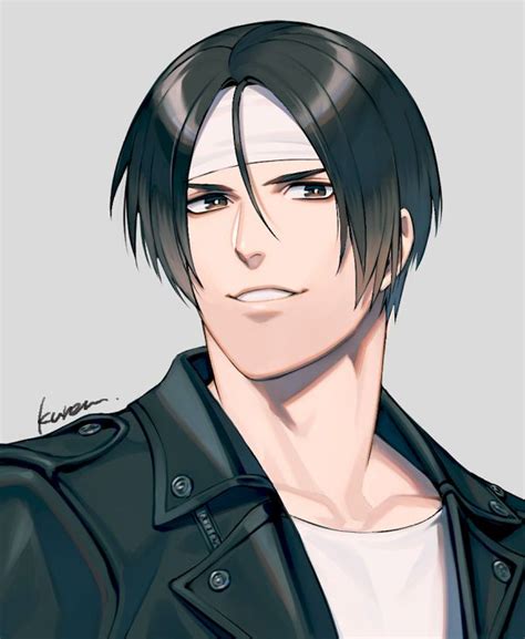 An Anime Character With Black Hair Wearing A Leather Jacket And White T