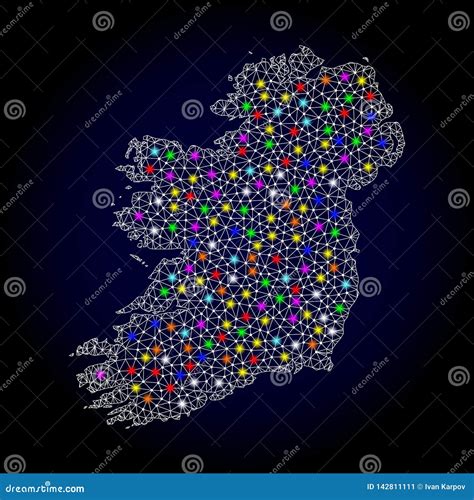 Mesh Carcass Map Da Ilha Da Irlanda Os Pontos Claros Brilhantes