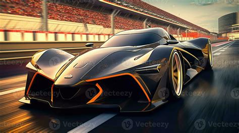 Futuristic modern Race car on the race track in stadium. Generative AI ...