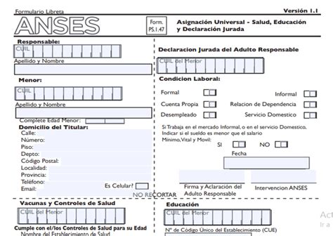 Formulario De Nacimiento Asignacion Universal Por Hijo Actualizado