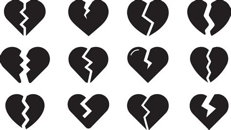 Black Broken Heart Set Broken Heart Shaped Symbols 7033119 Vector Art At Vecteezy