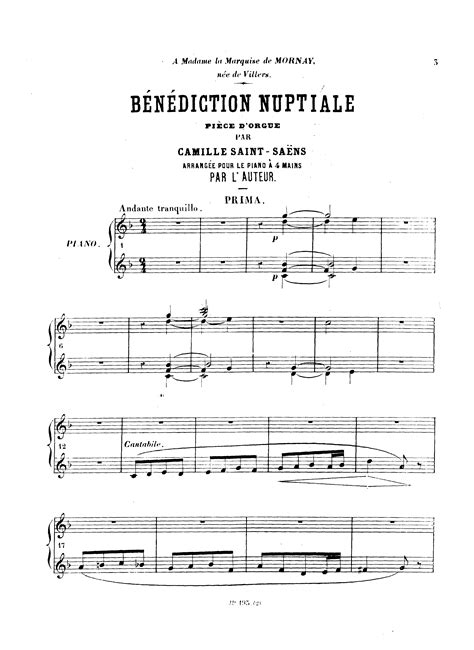 Saint Saëns Camille Bénédiction Nuptiale Op 9 for Piano Duet