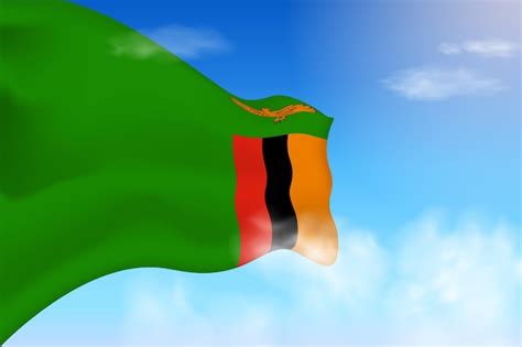 Bandera De Zambia En Las Nubes Bandera Vectorial Ondeando En El Cielo