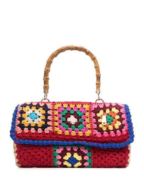 La Milanesa Crochet Design Bamboo Handle Tote Bag Farfetch Nel 2023