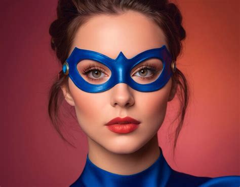 Premium Photo Portrait Of A Handsome Young Woman In Superhero Costume And Wearing A Mask