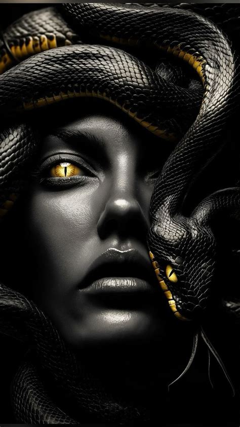 A Woman S Face With A Snake Wrapped Around Her Head And Yellow Eyeshadow