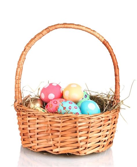 Premium Photo Colorful Easter Eggs In The Basket Isolated On White