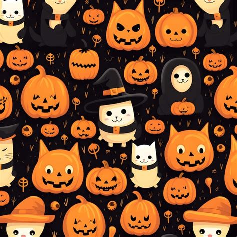 Premium AI Image | a wallpaper with a cat and pumpkins and a pumpkin