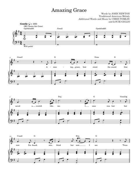 Amazing Grace My Chains Are Gone Sheet Music For Piano Vocals By