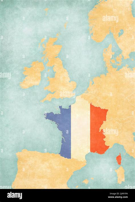 France (French flag) on the map of Western Europe in soft grunge and ...