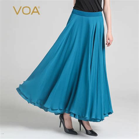 Voa Silk Georgette Women Pleated Skirts Plus Size 5xl Maxi Long Skirt Brief Solid Casual Chinese