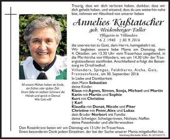 Traueranzeigen Von Annelies Ku Tatscher Trauer Bz