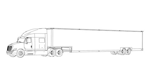 Dibujo Lineal De Un Semirremolque Con Un Remolque A Un Lado Vector