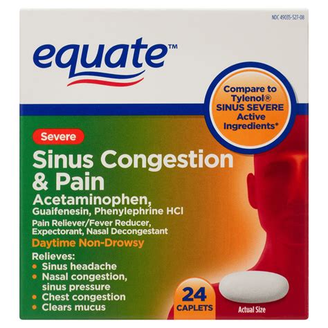 Equate Severe Sinus Congestion And Pain Acetaminophen Caplets 325mg 24