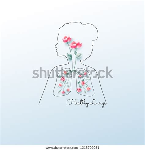 Woman Breathing Natural Healthy Environment Silhouette Stock Vector