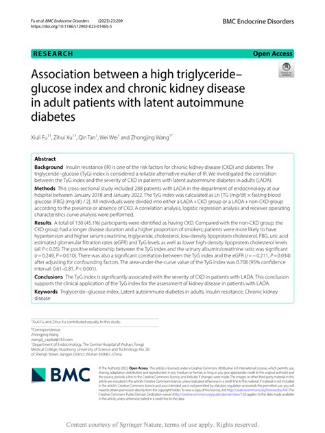 Pdf Association Between A High Triglycerideglucose Index And Chronic