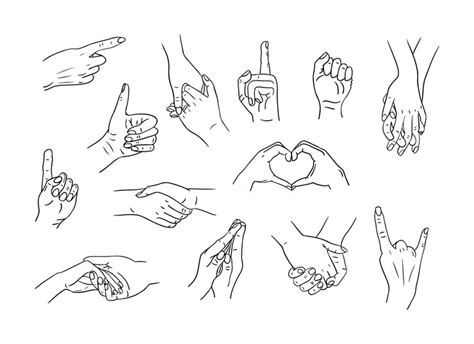 Premium Vector | Sketchy drawings oh different poses of human hands