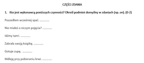 Sprawdzian z zakresu części zdania klasa 5 6 Złoty nauczyciel