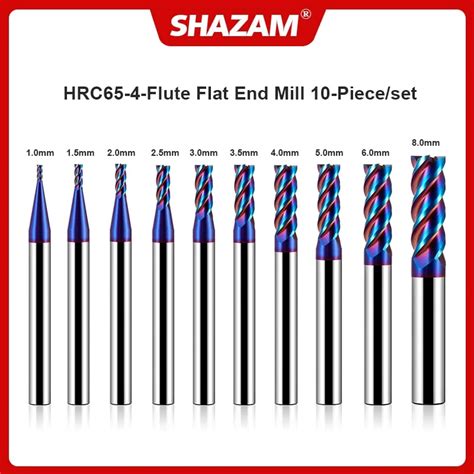 SHAZAM Tungsten Steel Carbide Blue Nano Coating HRC65 4 Flute Flat End