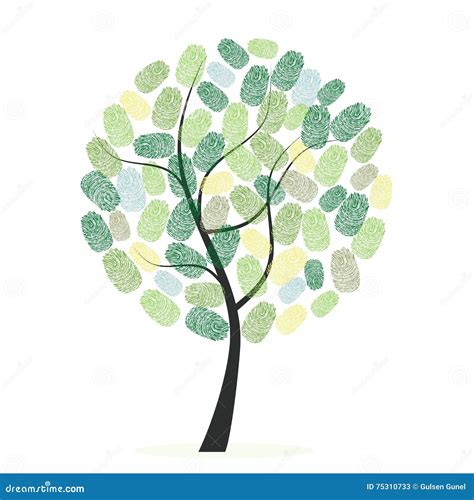 Arbre Vert Avec L Illustration De Vecteur D Empreintes Digitales