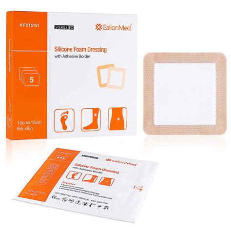 Silicone Foam Dressing with Gentle Adhesive Border 6''x6'' 5 Pack ...