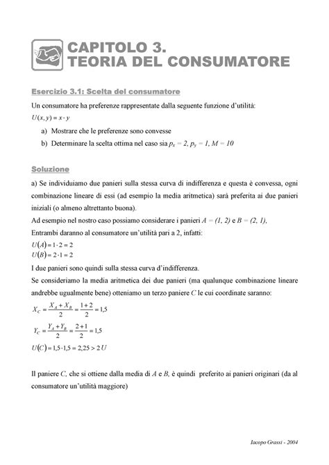 Teoria Del Consumatore Esercizio 3 Scelta Del Consumatore Un