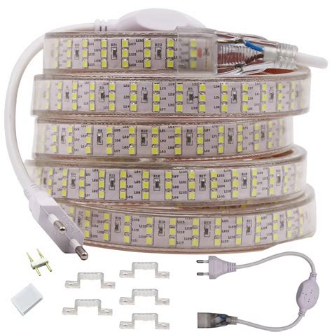 2835 220V 240V Lampu Strip LED Tahan Air 276LED M Tiga Baris Pita LED