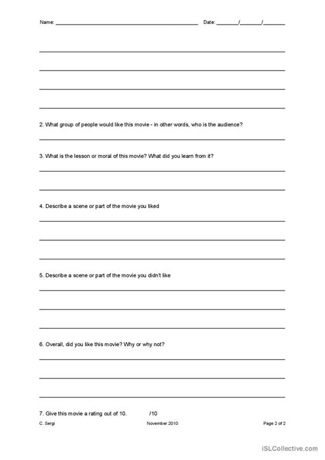 Movie Review Worksheet English Esl Worksheets Pdf And Doc