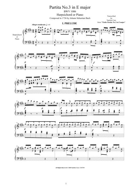 Bach Partita No In E Major Bwv For Harpsichord Or Piano Arr