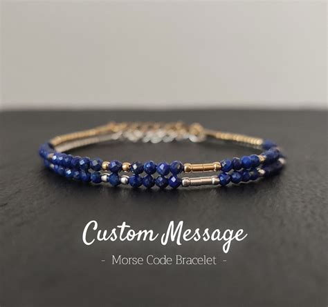 Custom Lapis Lazuli Morse Code Gold Fill Silver Bracelet Personalized