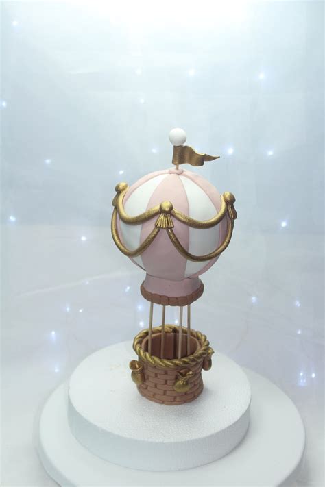 Ballon Cake Topper Pink Hot Air Balloon Fondant Cake Topper Porcelain Figure Cold Porcelain