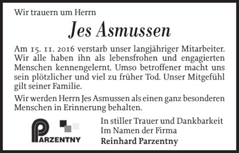 Traueranzeigen Von Jes Asmussen Sh Z Trauer