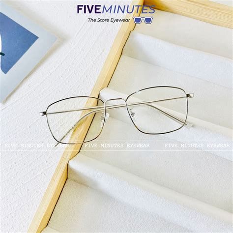 Gọng kính nam nữ dáng vuông bầu kim loại mảnh nhẹ Siêu hot Kính Mắt Five Minutes