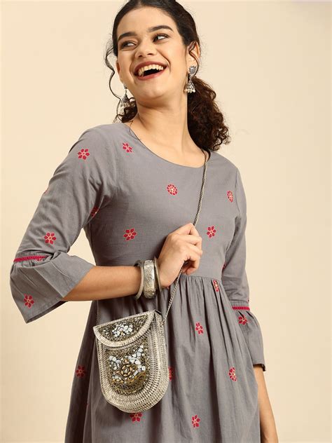 Buy Anouk Grey Ethnic Motifs Printed Fit N Flare Dress Ethnic Dresses